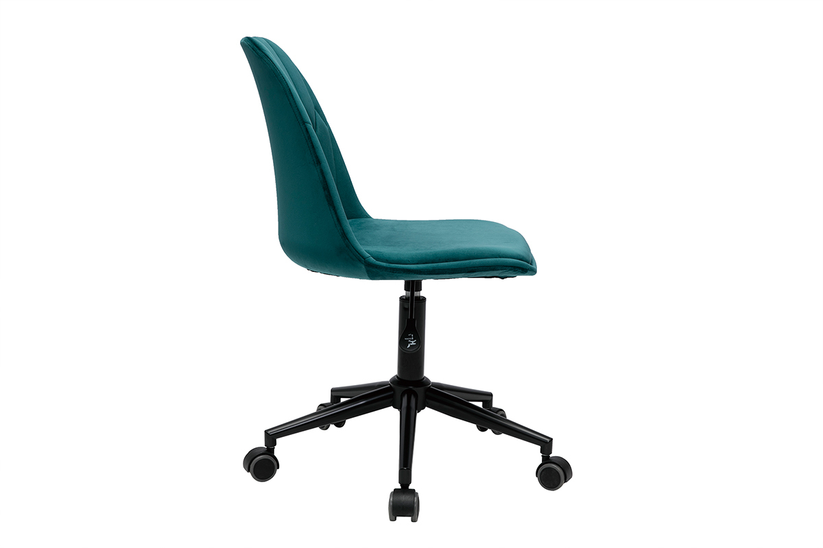 Chaise de bureau  roulettes design en tissu velours bleu ptrole et mtal noir FUSE