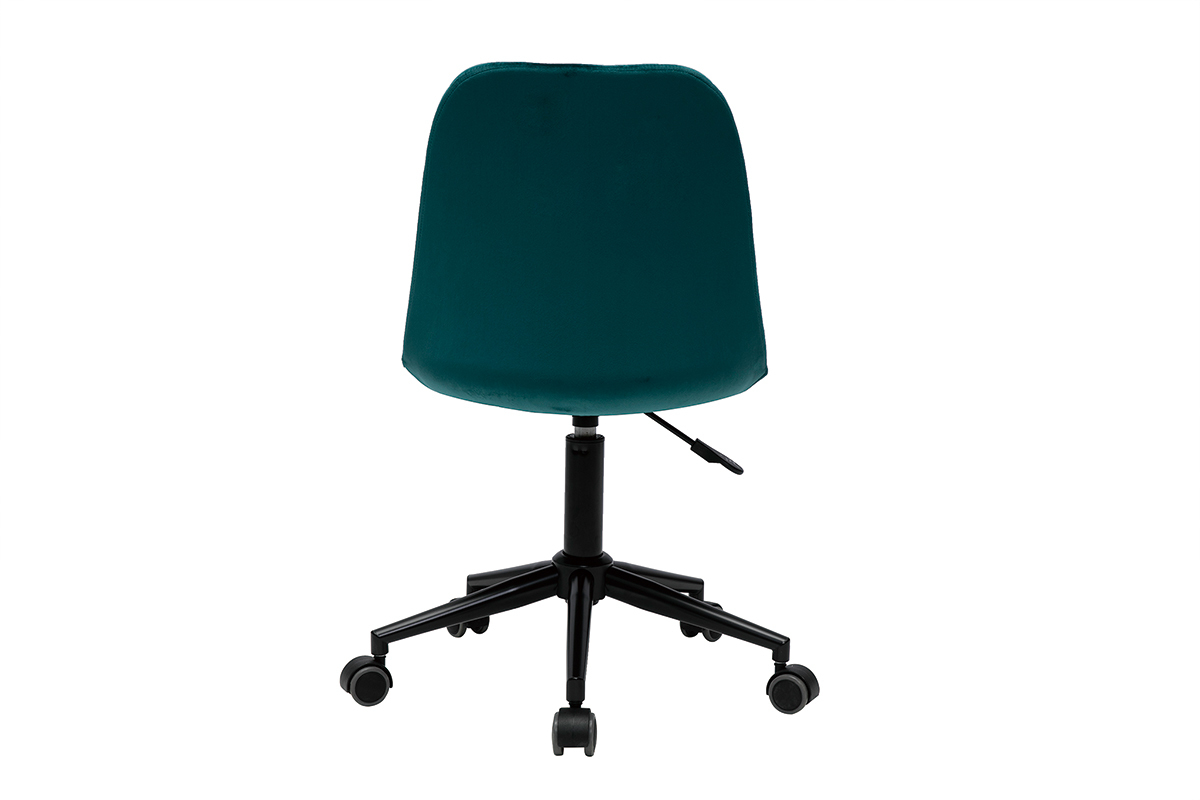 Chaise de bureau  roulettes design en tissu velours bleu ptrole et mtal noir FUSE