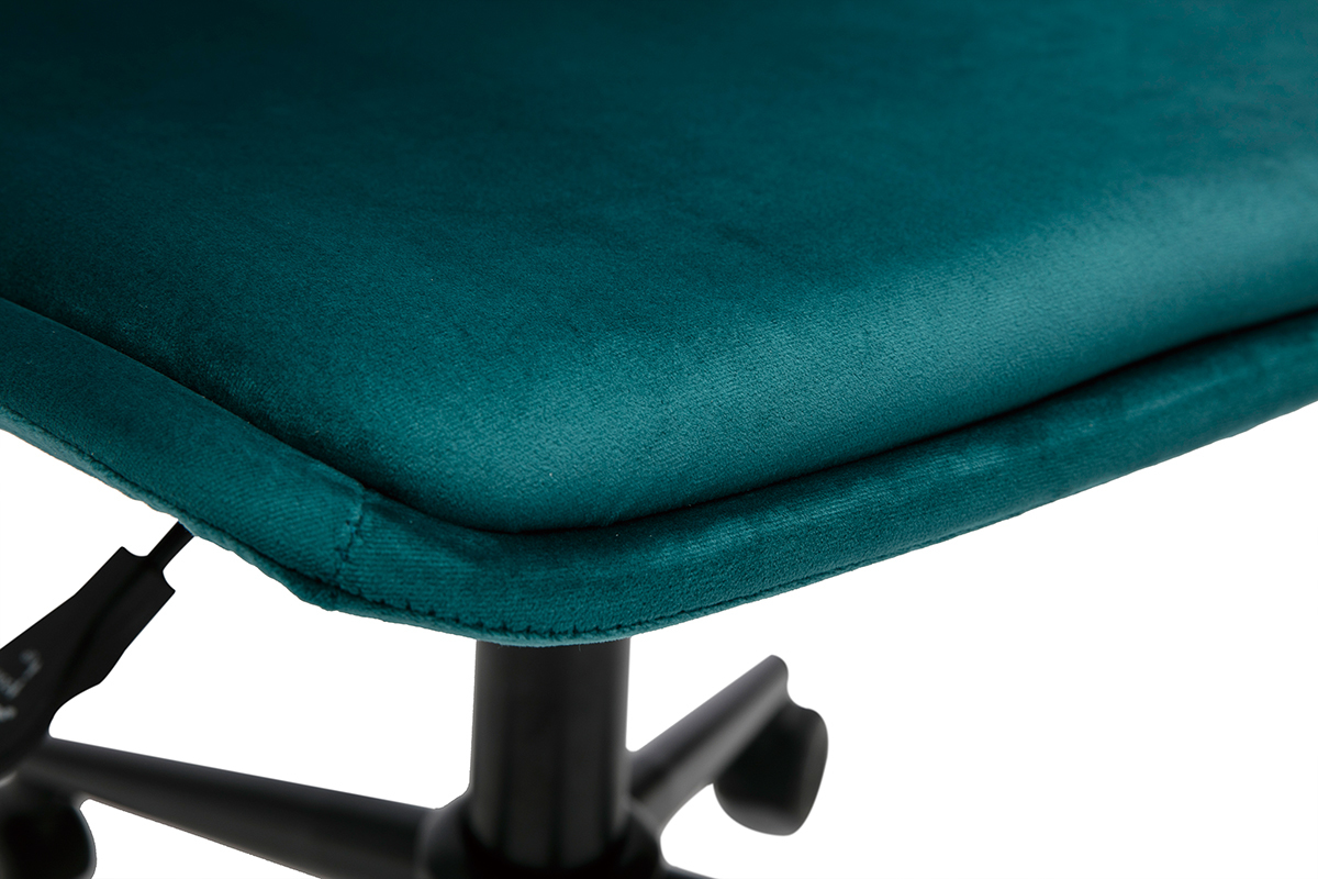 Chaise de bureau  roulettes design en tissu velours bleu ptrole et mtal noir FUSE