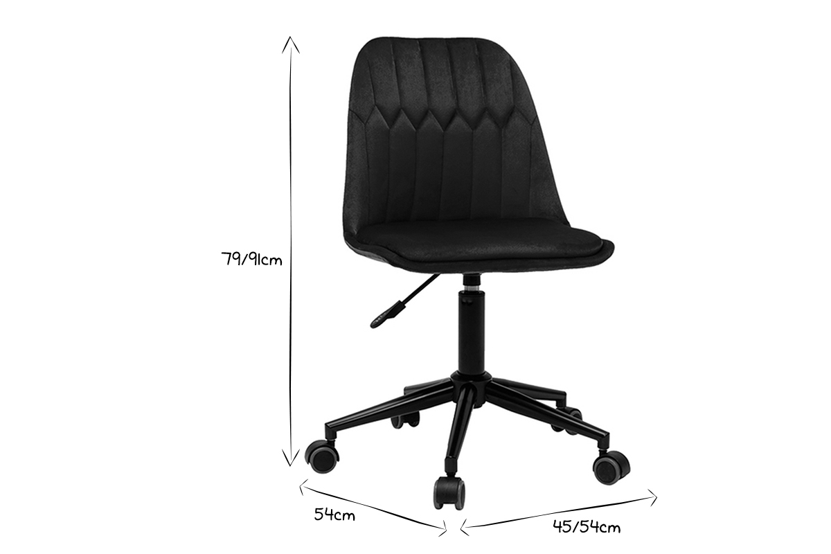 Chaise de bureau  roulettes design en tissu velours bleu ptrole et mtal noir FUSE