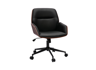 Chaise de bureau à roulettes design noir, bois foncé et métal noir MARLOW