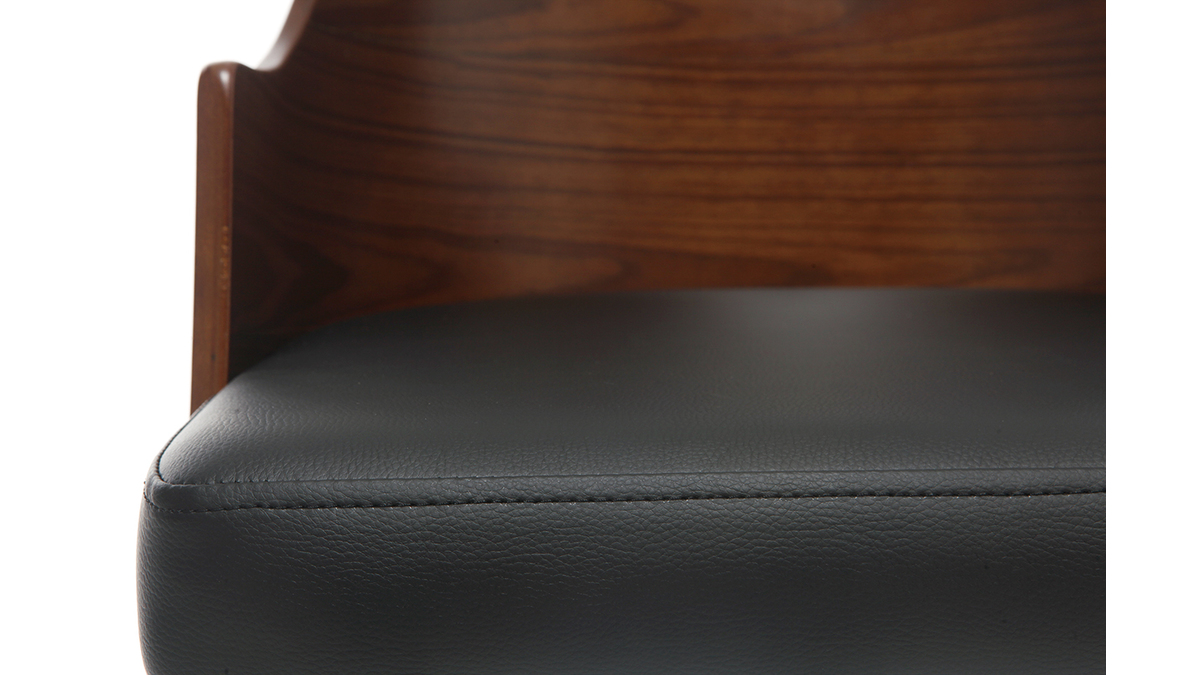 Chaise de bureau  roulettes design noir, bois fonc noyer et acier chrom MAYOL
