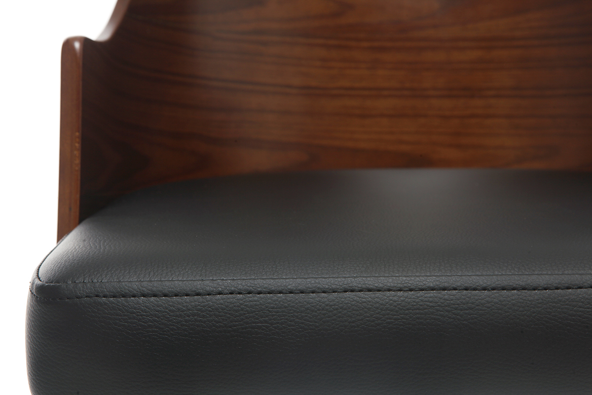 Chaise de bureau � roulettes design noir, bois fonc� noyer et acier chrom� MAYOL