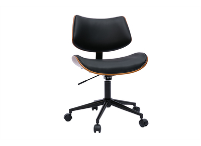 Chaise de bureau à roulettes design noir, bois foncé noyer et métal noir MALMO