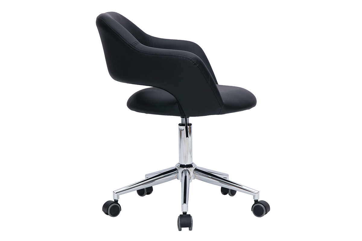 Chaise de bureau  roulettes design noir et acier chrom JESSY