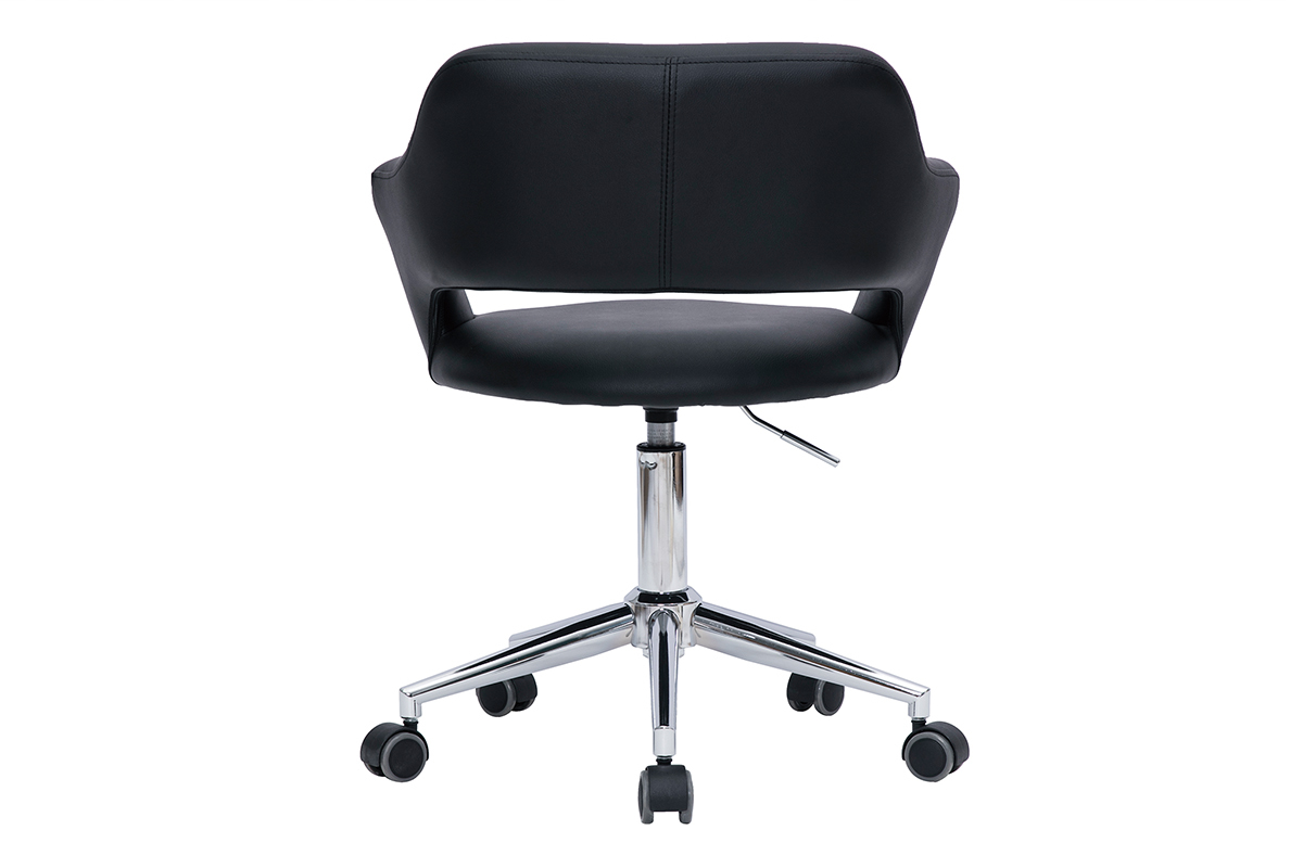 Chaise de bureau  roulettes design noir et acier chrom JESSY