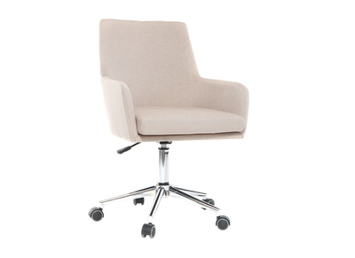 Chaise de bureau à roulettes en tissu beige et acier chromé SHANA