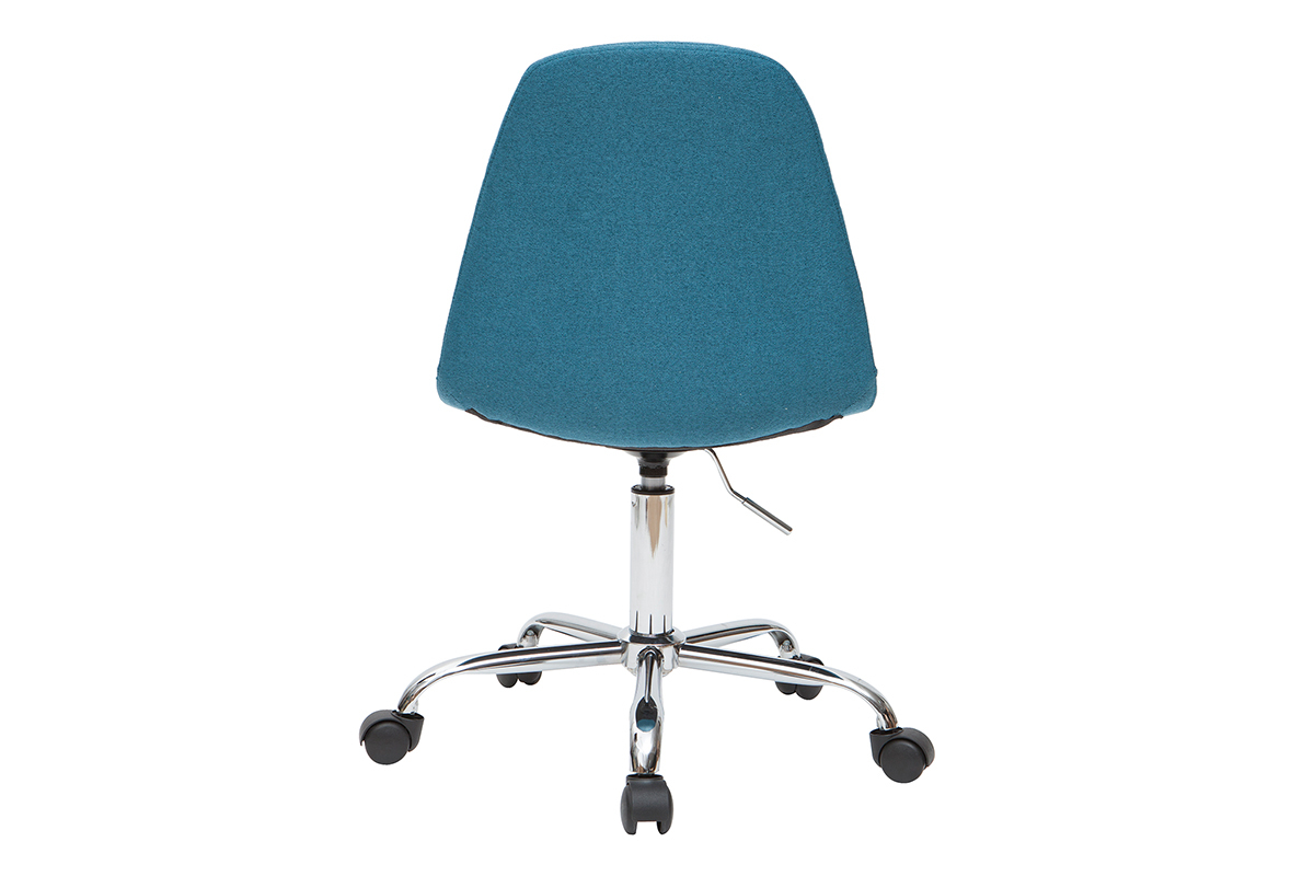Chaise de bureau  roulettes en tissu bleu ptrole et acier chrom COX