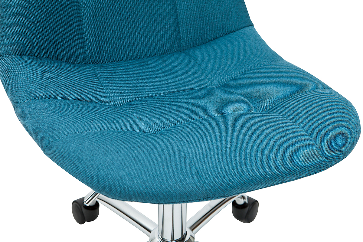 Chaise de bureau  roulettes en tissu bleu ptrole et acier chrom COX