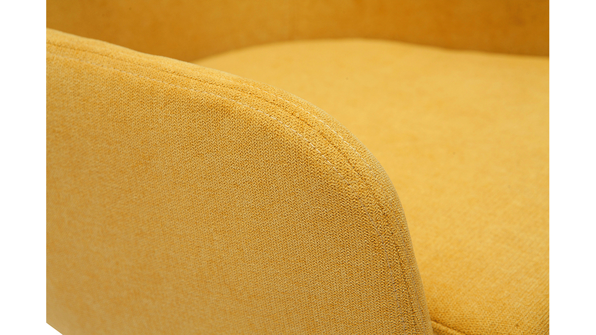 Chaise de bureau  roulettes en tissu effet velours jaune moutarde et acier chrom SHANA