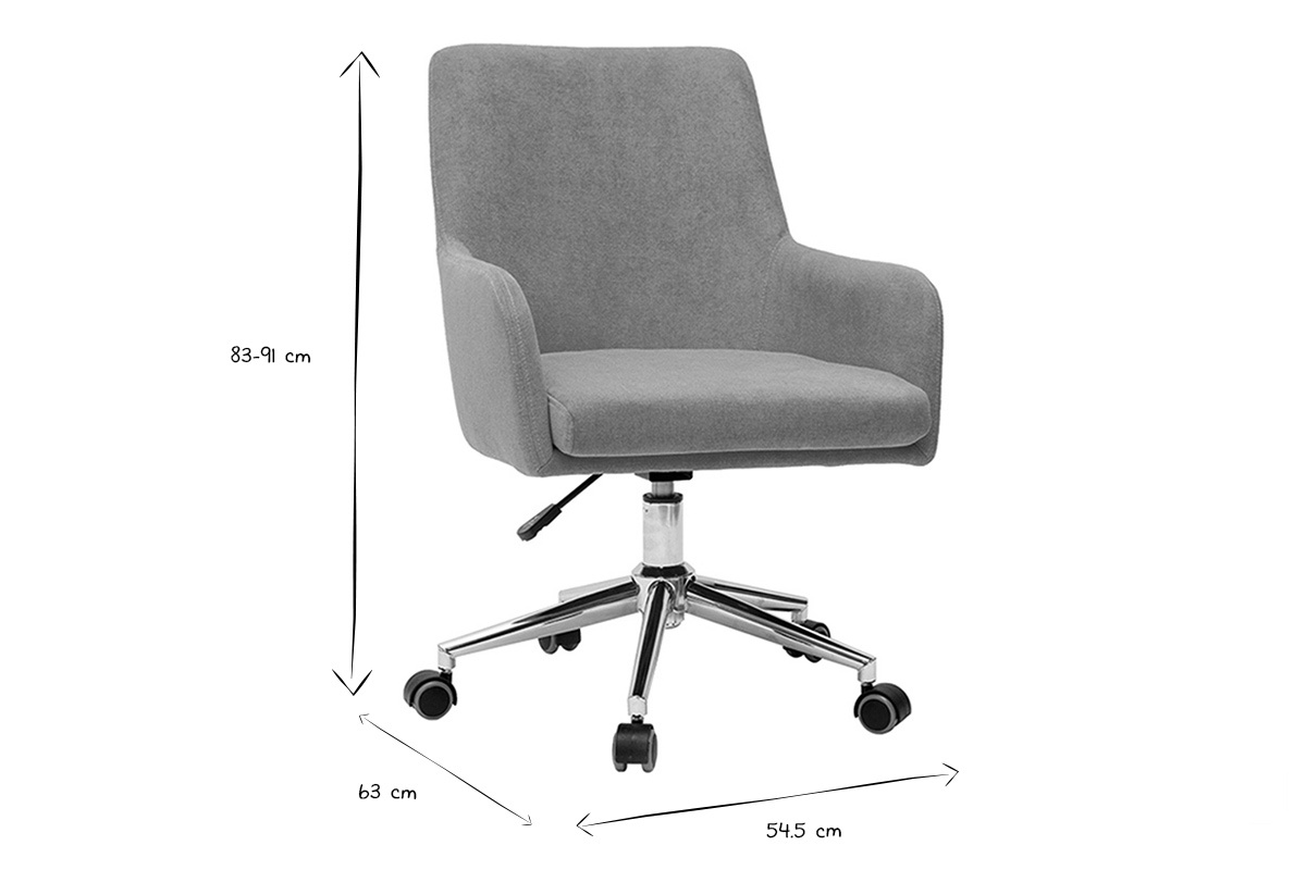 Chaise de bureau  roulettes en tissu effet velours jaune moutarde et acier chrom SHANA