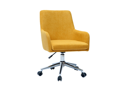 Chaise de bureau à roulettes en tissu effet velours jaune moutarde et acier chromé SHANA