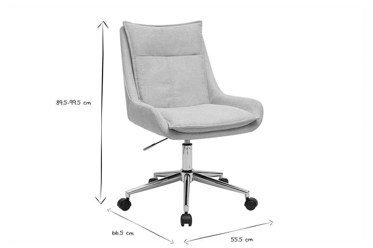Chaise de bureau  roulettes en tissu effet velours textur beige et mtal chrom BLAISE