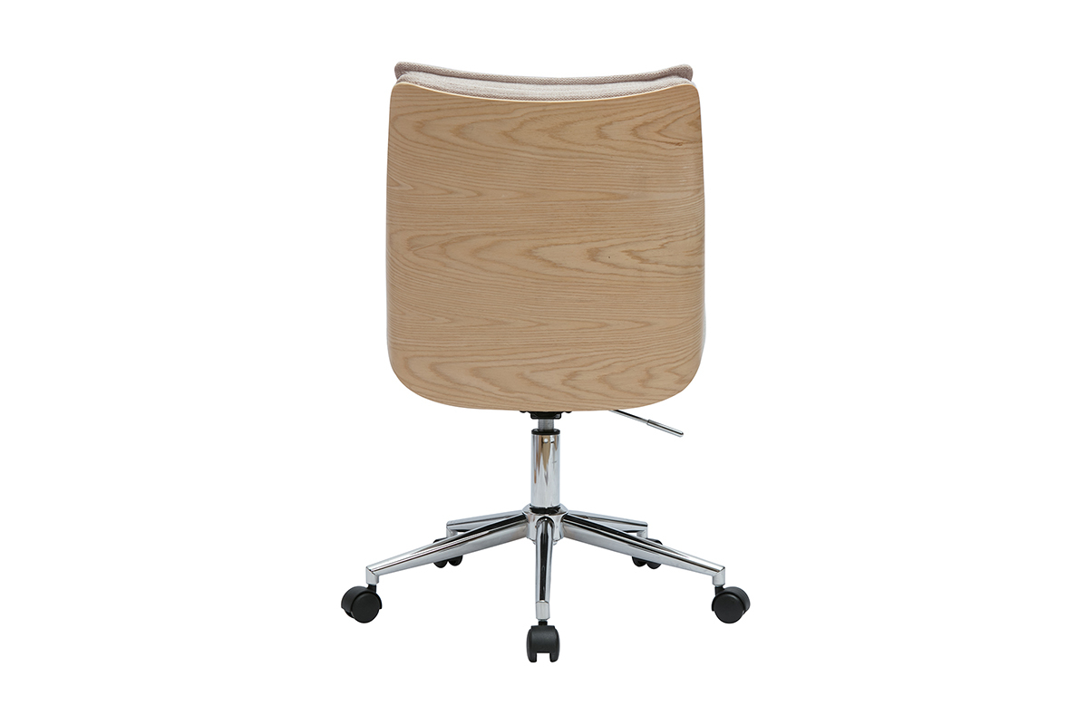 Chaise de bureau  roulettes en tissu effet velours textur beige et mtal chrom BLAISE