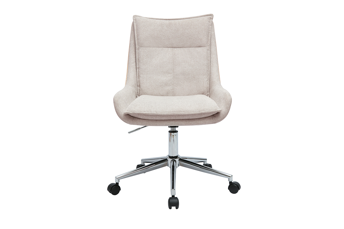 Chaise de bureau  roulettes en tissu effet velours textur beige et mtal chrom BLAISE