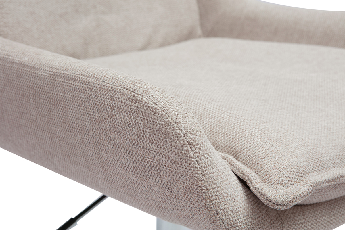Chaise de bureau  roulettes en tissu effet velours textur beige et mtal chrom BLAISE