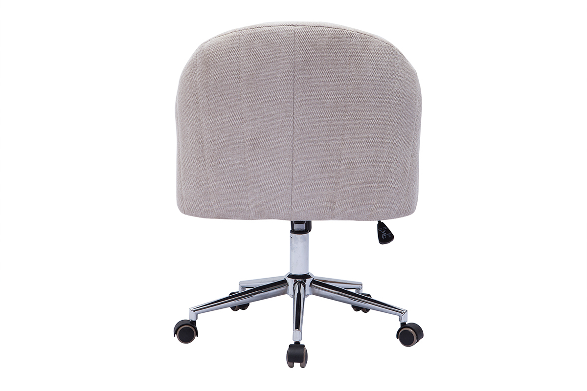 Chaise de bureau  roulettes en tissu effet velours textur beige naturel et acier chrom ROMI