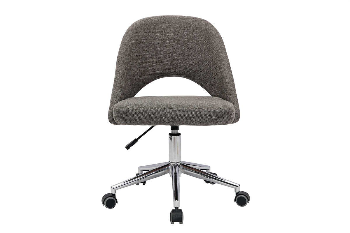 Chaise de bureau  roulettes en tissu effet velours textur gris et acier chrom COSETTE
