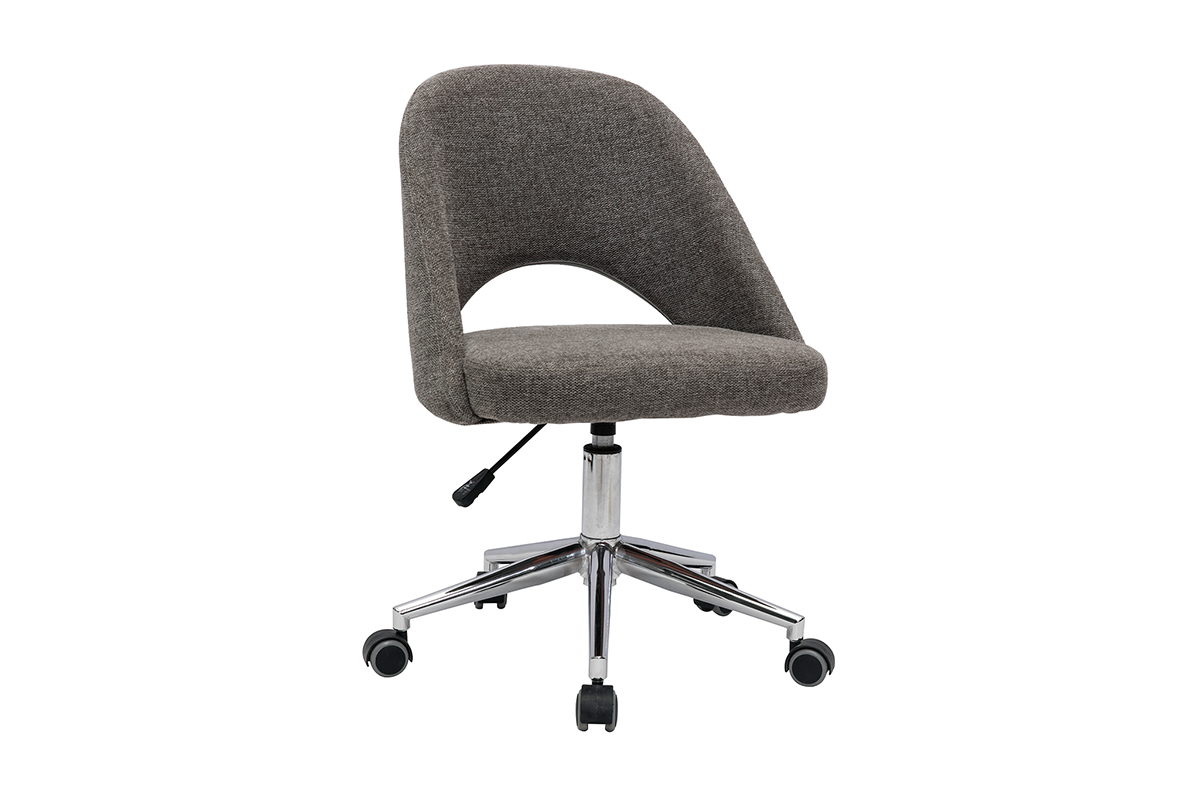 Chaise de bureau  roulettes en tissu effet velours textur gris et acier chrom COSETTE