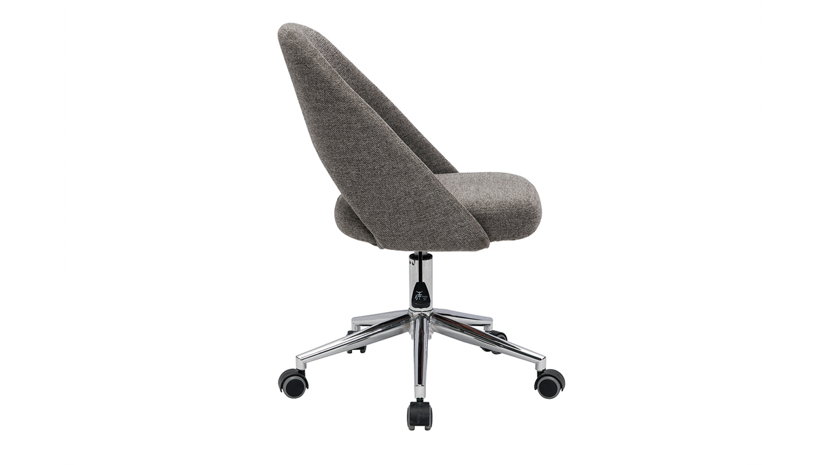 Chaise de bureau  roulettes en tissu effet velours textur gris et acier chrom COSETTE