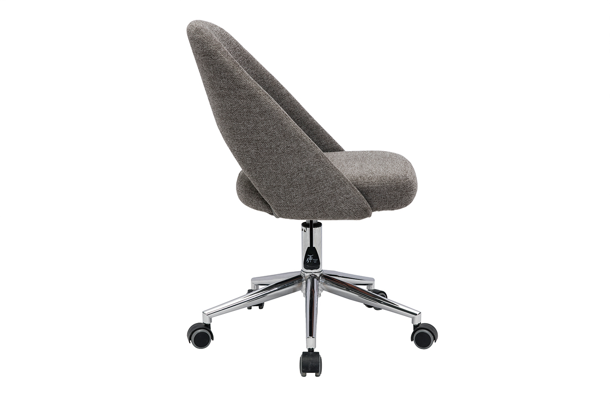 Chaise de bureau  roulettes en tissu effet velours textur gris et acier chrom COSETTE