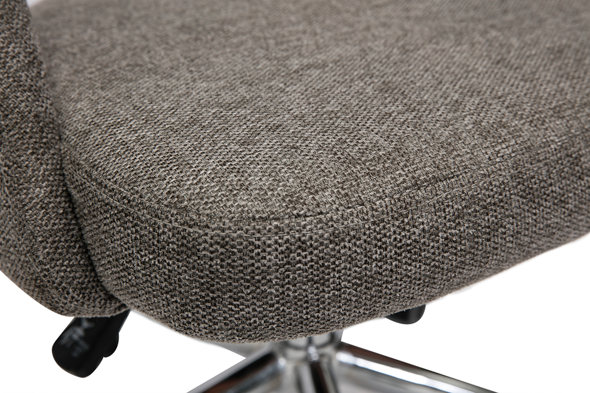 Chaise de bureau  roulettes en tissu effet velours textur gris et acier chrom COSETTE