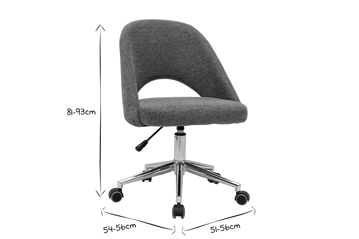 Chaise de bureau  roulettes en tissu effet velours textur gris et acier chrom COSETTE