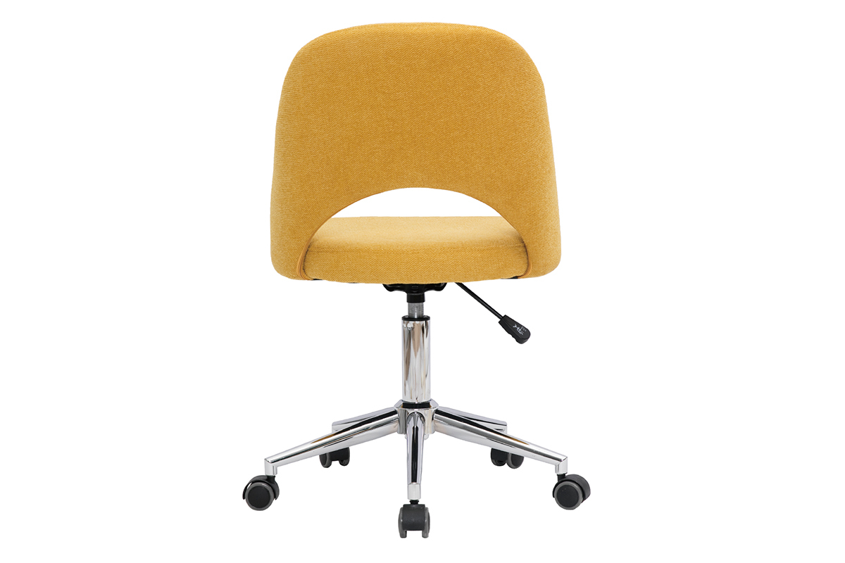 Chaise de bureau  roulettes en tissu effet velours textur jaune moutarde et acier chrom COSETTE