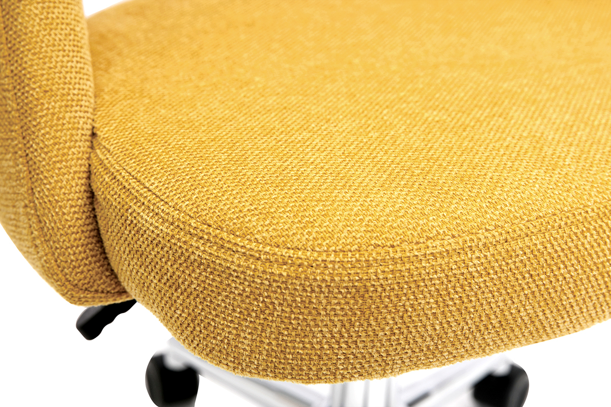 Chaise de bureau  roulettes en tissu effet velours textur jaune moutarde et acier chrom COSETTE