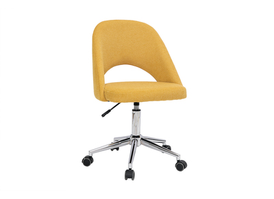 Chaise de bureau à roulettes en tissu effet velours texturé jaune moutarde et acier chromé COSETTE