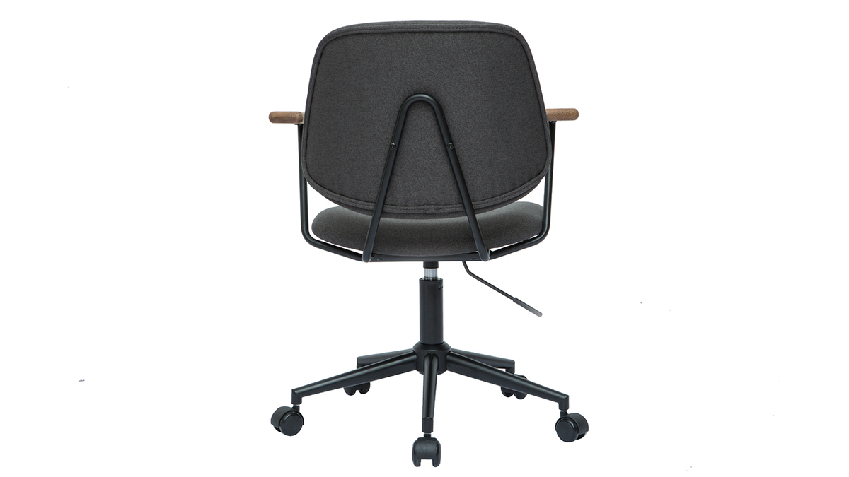 Chaise de bureau  roulettes en tissu gris anthracite, chne massif et mtal noir BARNET