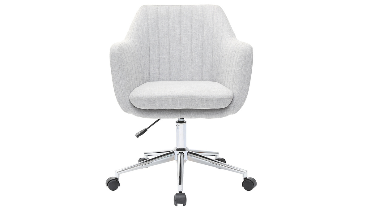 Chaise de bureau  roulettes en tissu gris clair et acier chrom ALEYNA - Miliboo & Stphane Plaza