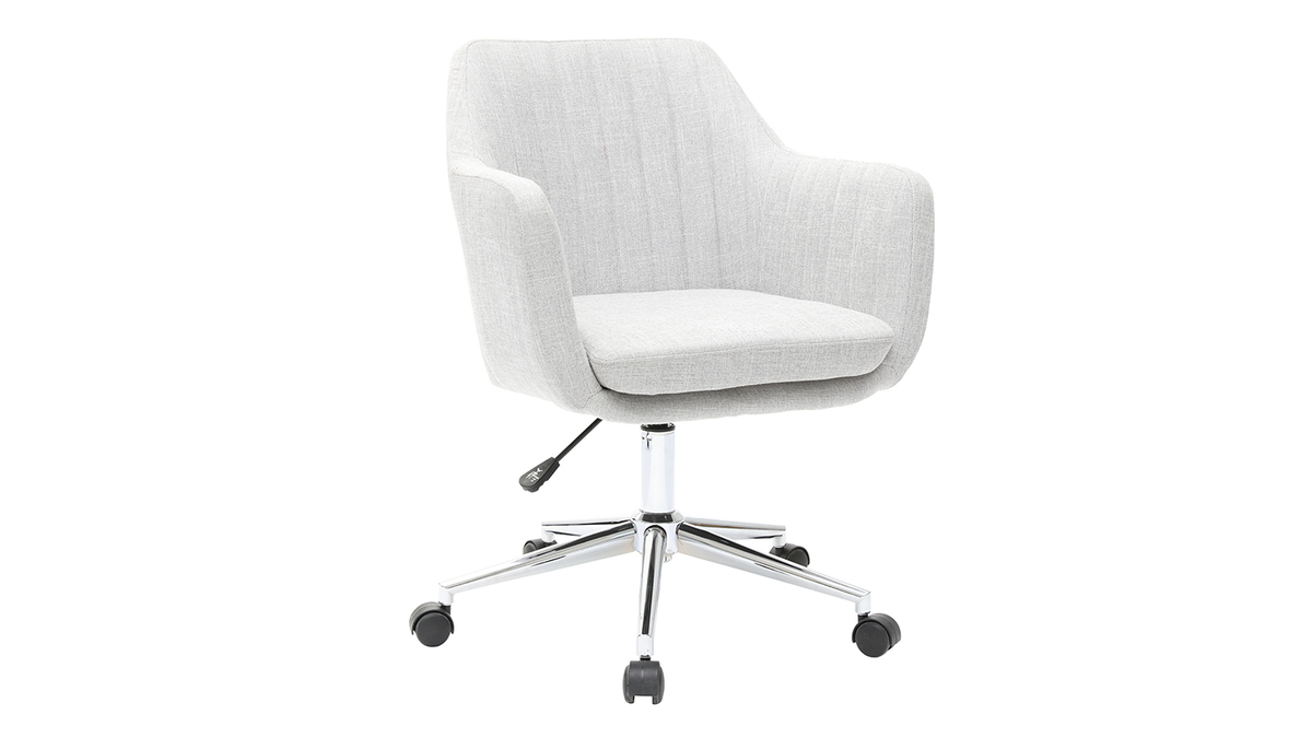 Chaise de bureau  roulettes en tissu gris clair et acier chrom ALEYNA - Miliboo & Stphane Plaza