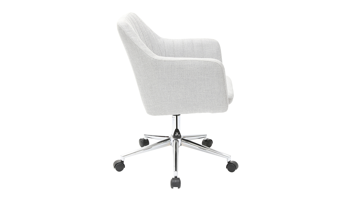 Chaise de bureau à roulettes en tissu gris clair et acier chromé ALEYNA - Miliboo & Stéphane Plaza