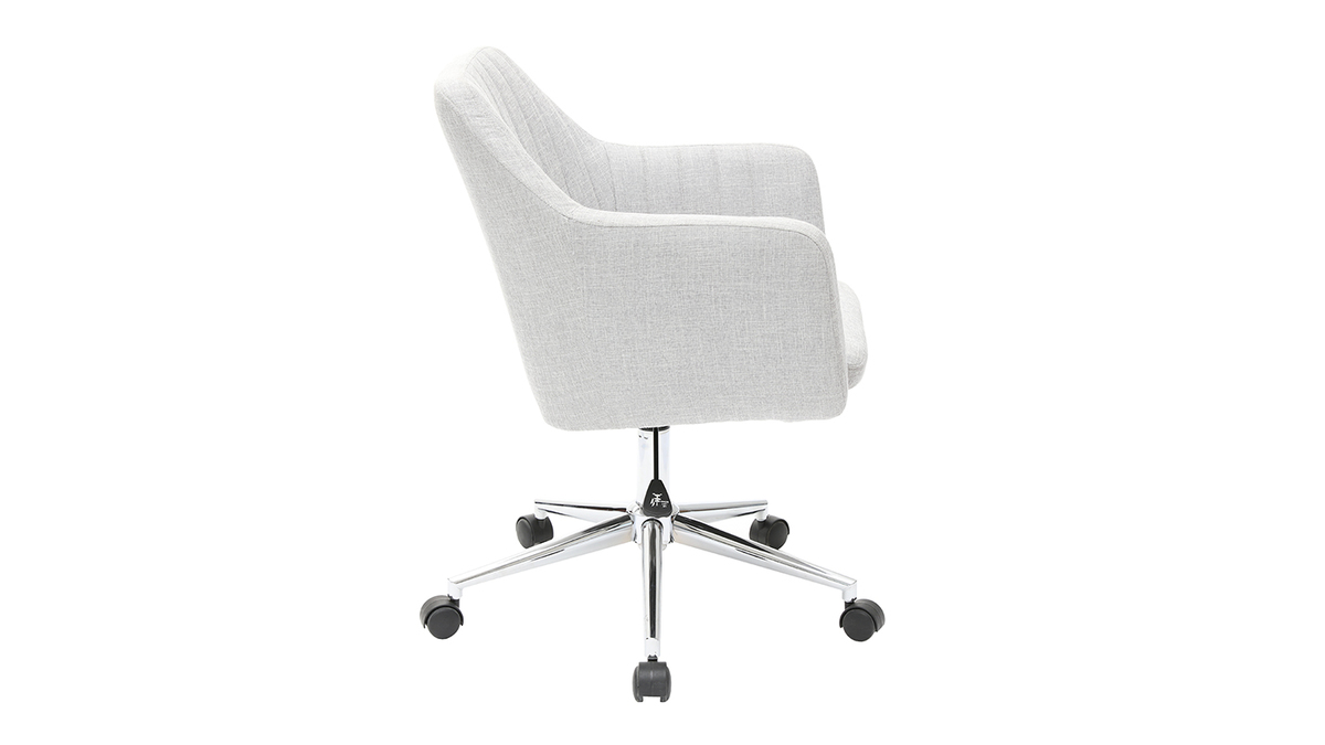 Chaise de bureau  roulettes en tissu gris clair et acier chrom ALEYNA - Miliboo & Stphane Plaza