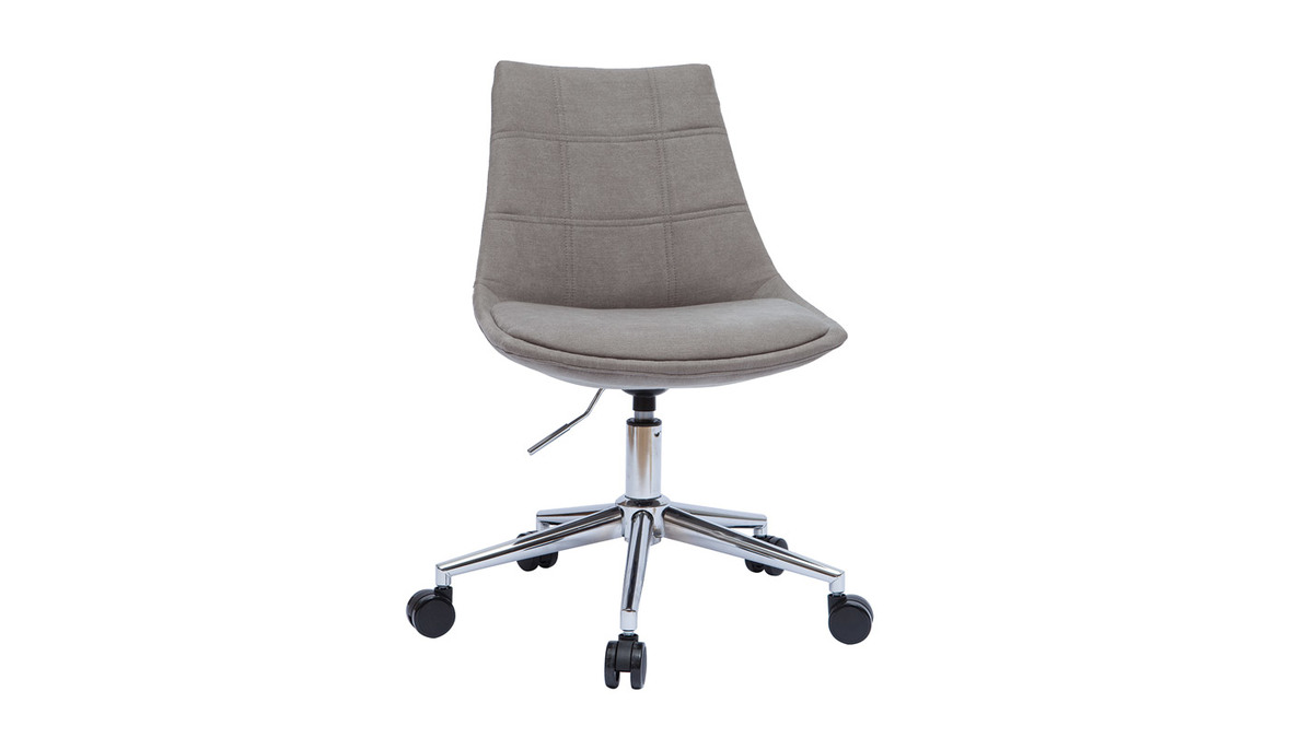 Chaise de bureau  roulettes en tissu gris et acier chrom MATILDE