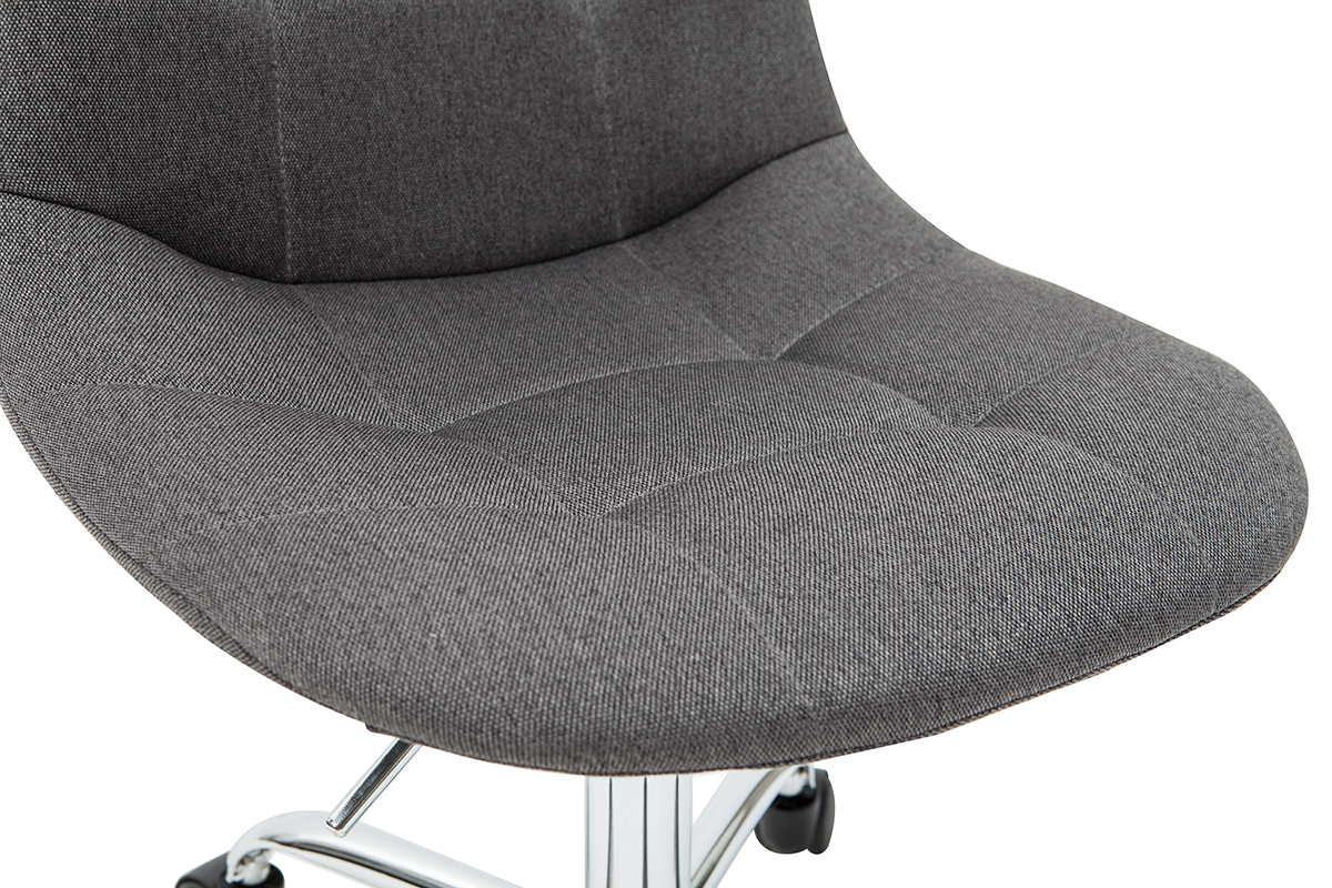Chaise de bureau � roulettes en tissu gris fonc� et acier chrom� COX