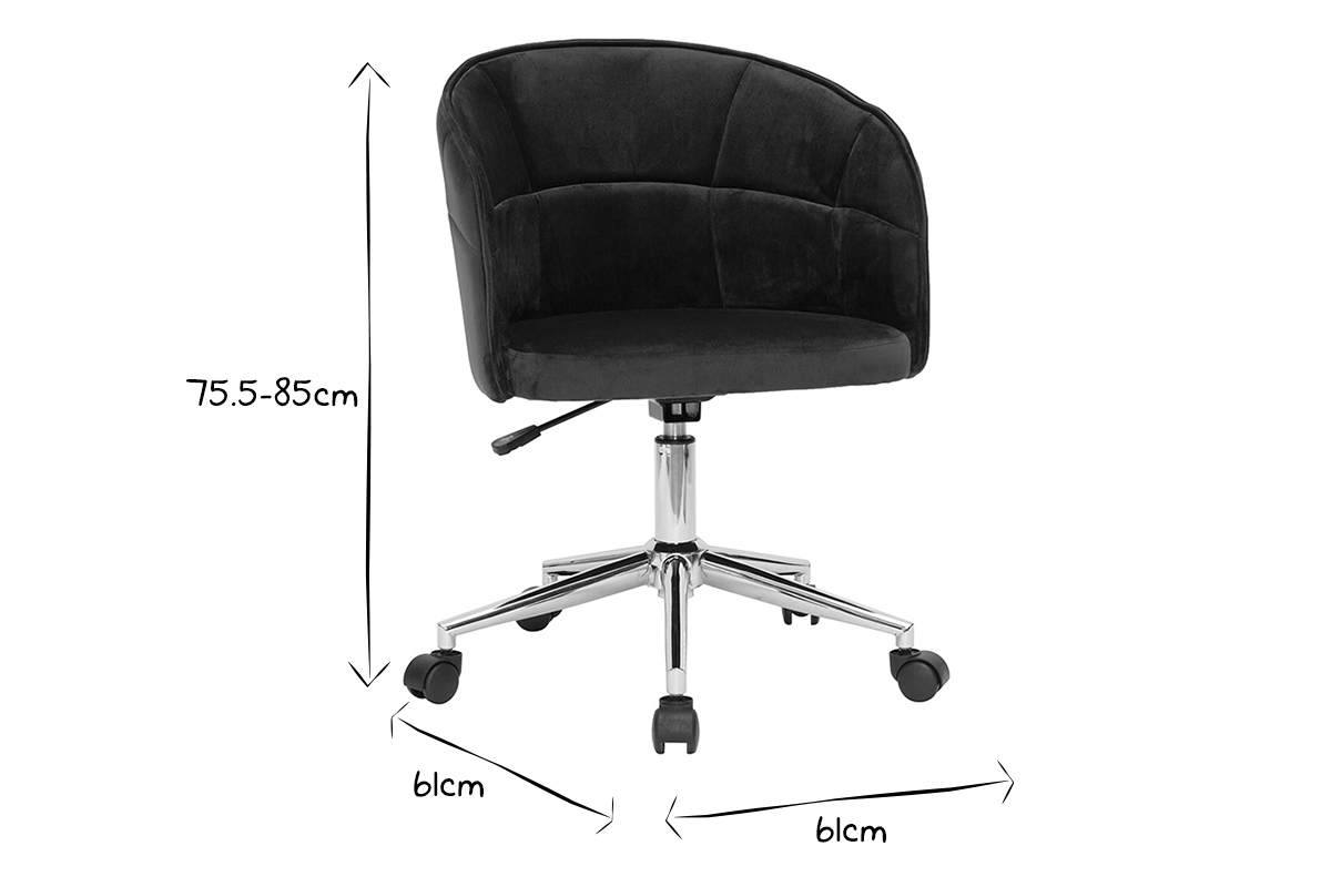 Chaise de bureau  roulettes en tissu velours bleu ptrole et acier chrom JOLLY