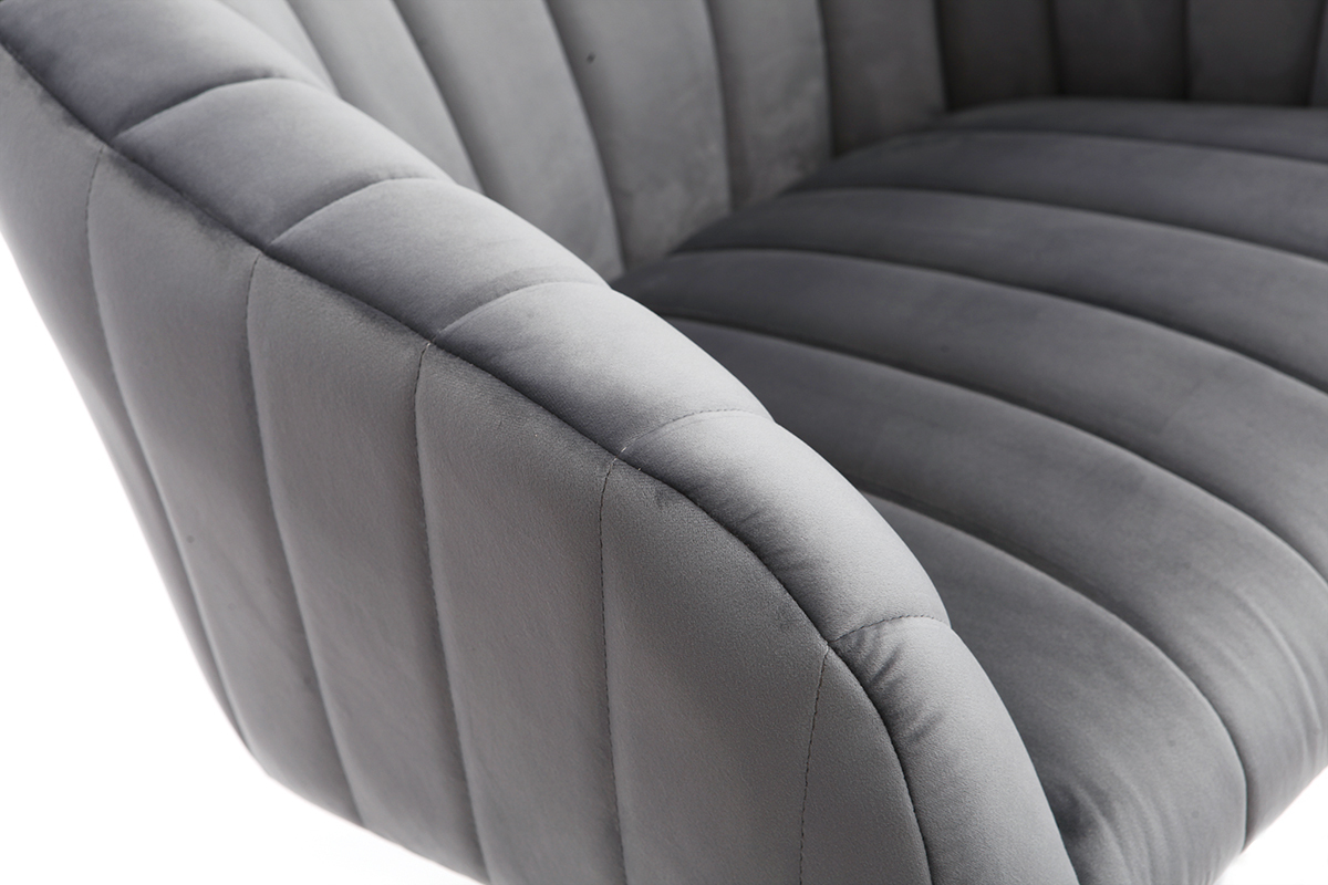 Chaise de bureau � roulettes en tissu velours gris fonc� et acier chrom� ROMI