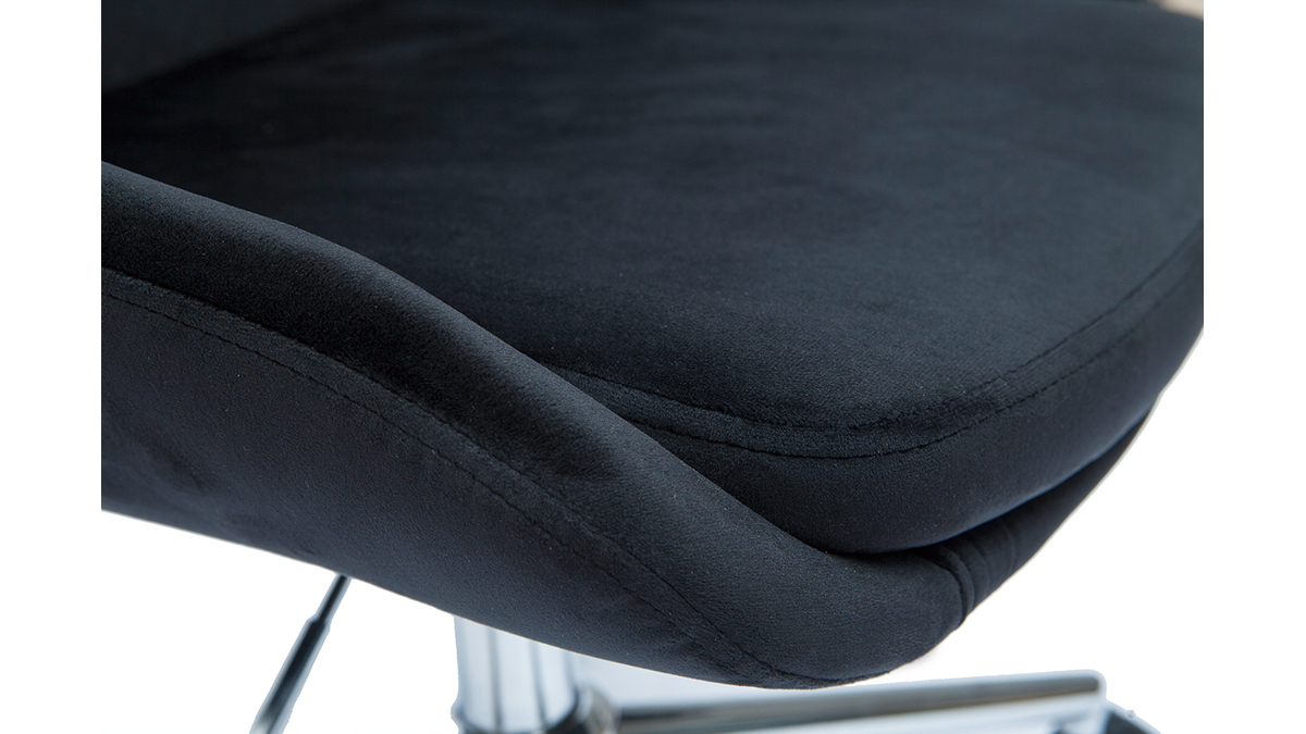 Chaise de bureau  roulettes en tissu velours noir et acier chrom HOLO