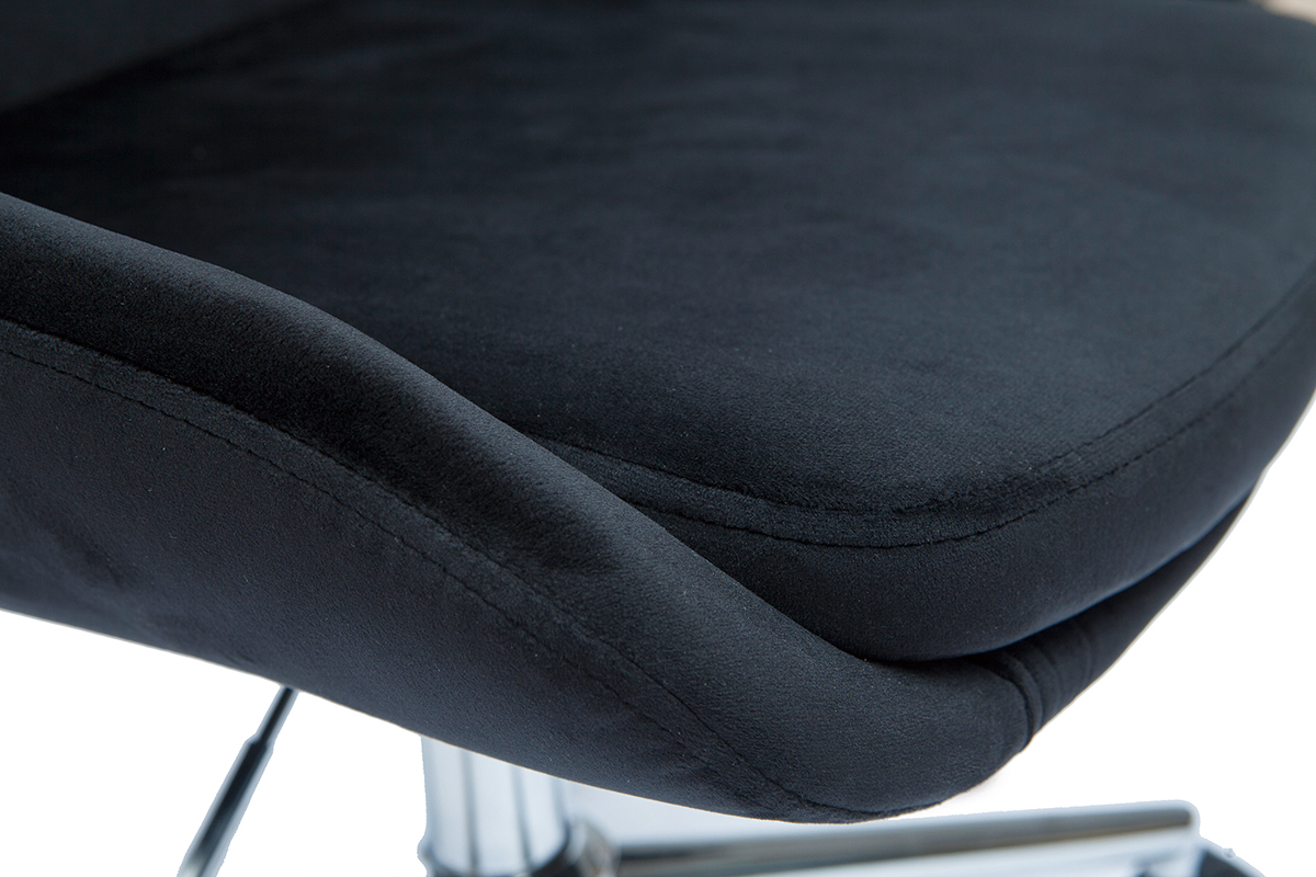 Chaise de bureau  roulettes en tissu velours noir et acier chrom HOLO