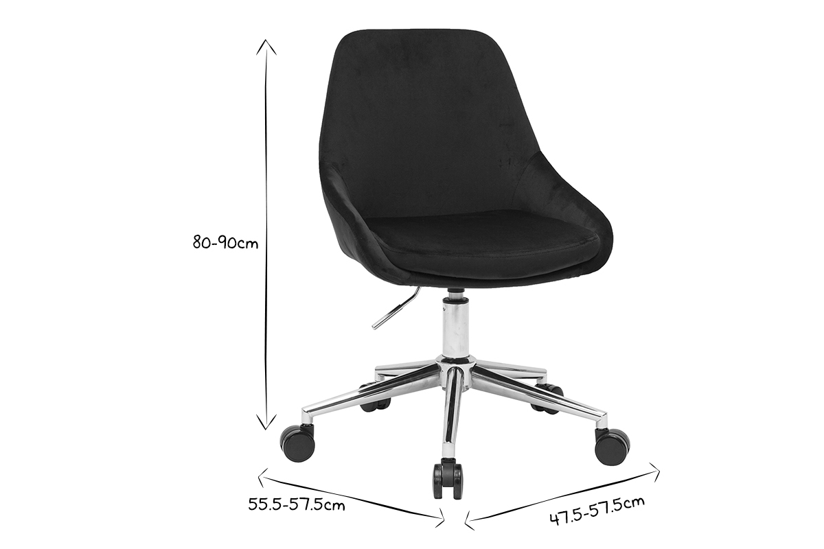 Chaise de bureau  roulettes en tissu velours noir et acier chrom HOLO