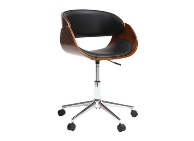 Chaise de bureau &agrave; roulettes noir et noyer BENT