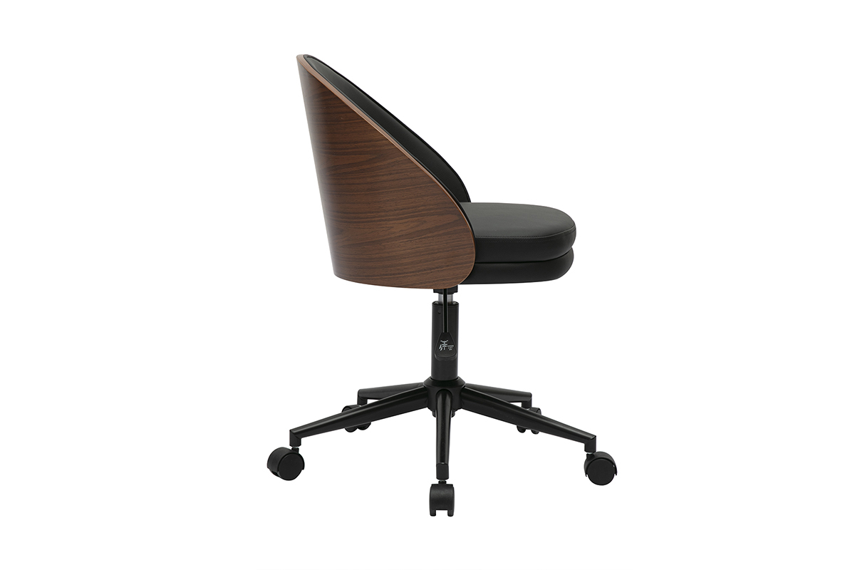 Chaise de bureau � roulettes noire, bois fonc� et m�tal TUCSON