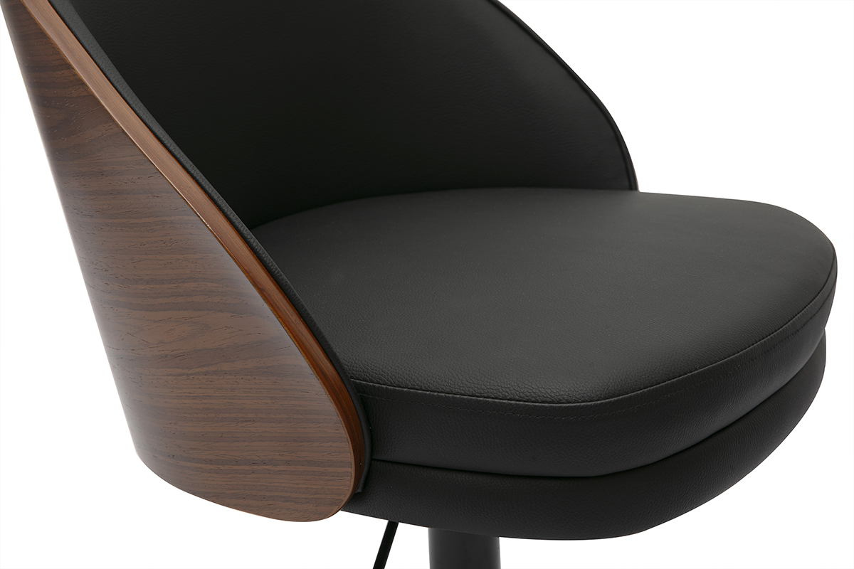 Chaise de bureau � roulettes noire, bois fonc� et m�tal TUCSON