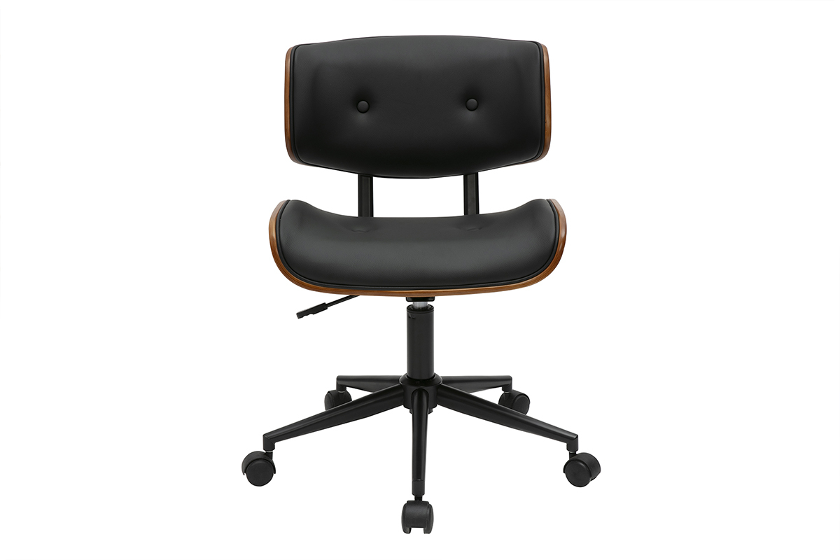 Chaise de bureau  roulettes noire et bois fonc BASILE