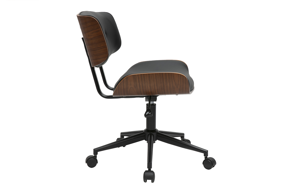 Chaise de bureau  roulettes noire et bois fonc BASILE