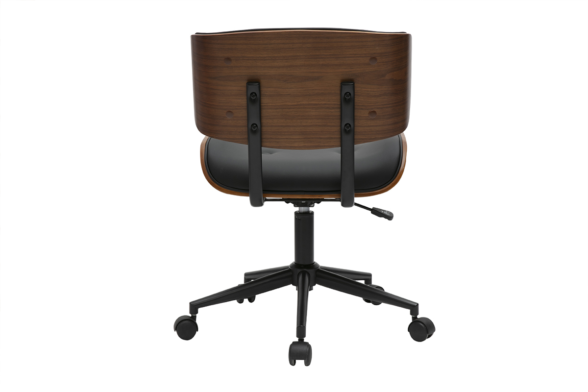 Chaise de bureau  roulettes noire et bois fonc BASILE
