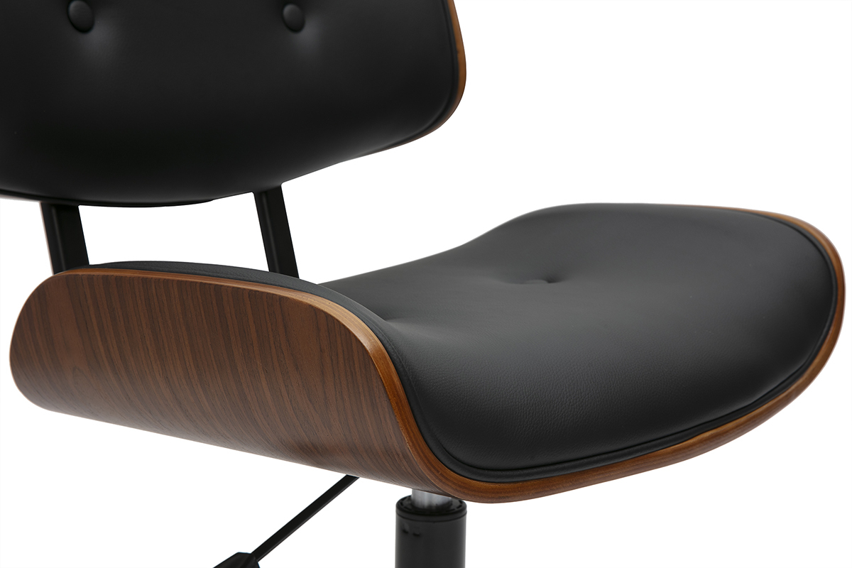 Chaise de bureau  roulettes noire et bois fonc BASILE