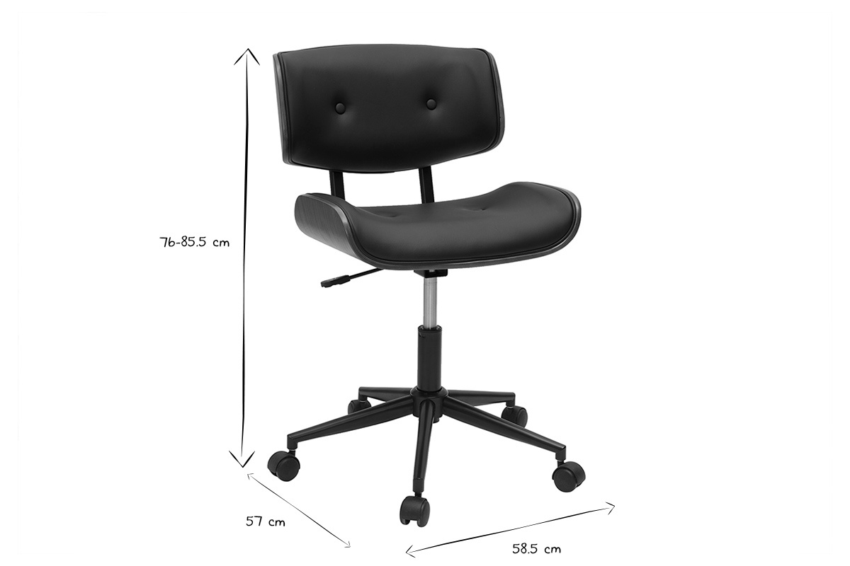 Chaise de bureau  roulettes noire et bois fonc BASILE